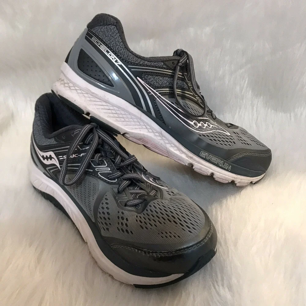 SAUCONY EVERUN ECHELON 7 Shoes Gray WHITE Pink Running Womens 9.5 Walking XT 900